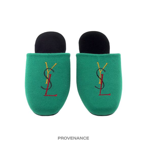 🔴 Yves Saint Laurent YSL Logo Slipper - Green Velour - Picture 1 of 6